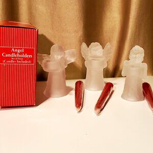 4 pc Angel Candleholders, frosted with candles, NWT